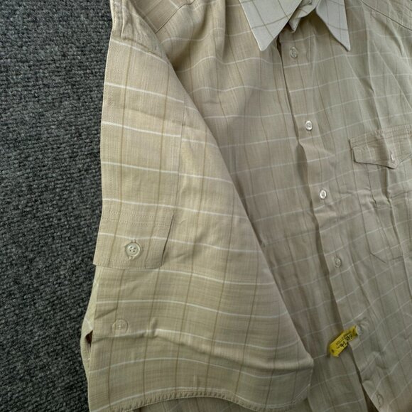 FABIO CAVIGLIA Italy Button Up Shirt Short Sleeve Cotton Size 4 Beige Check - Picture 13 of 16